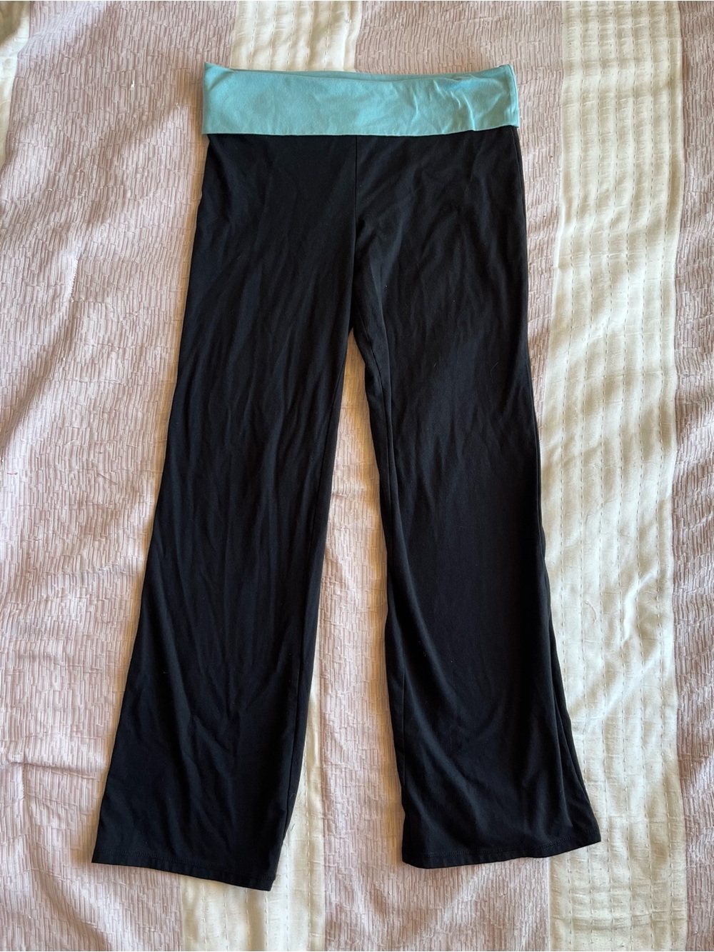 Y2K 2000s style Teal Turquoise foldover Flare leggings size Large
